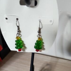 Festive Green and Red Christmas Tree Earrings